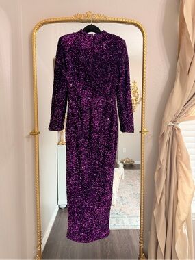 SHEIN Purple Sequin Maxi Dress with Long Sleeves